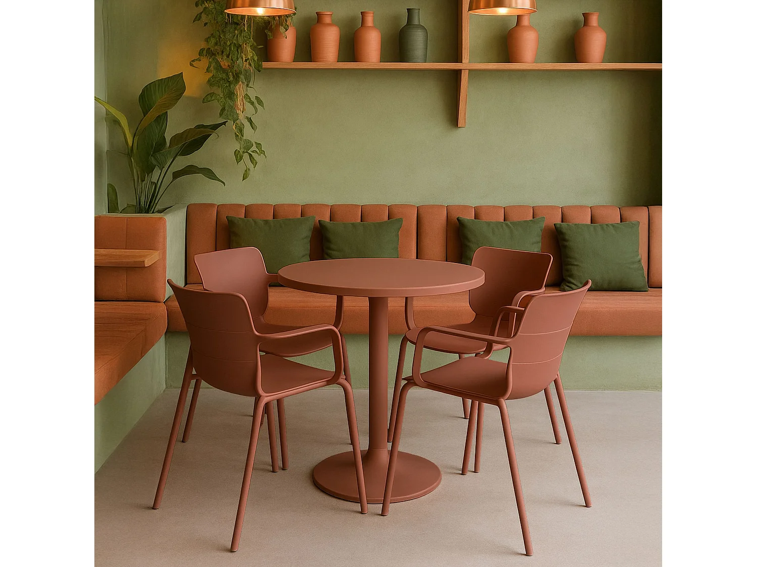 Now's Home - Table Et 4 Fauteuils De Table En Polypopylène Et Métal Brique Montauk