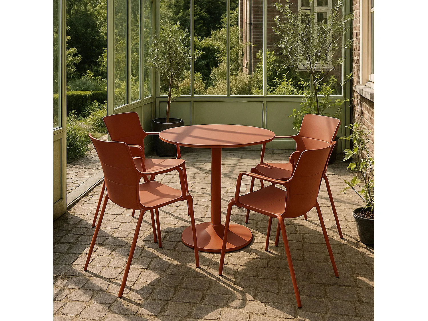 Now's Home - Table Et 4 Fauteuils De Table En Polypopylène Et Métal Brique Montauk
