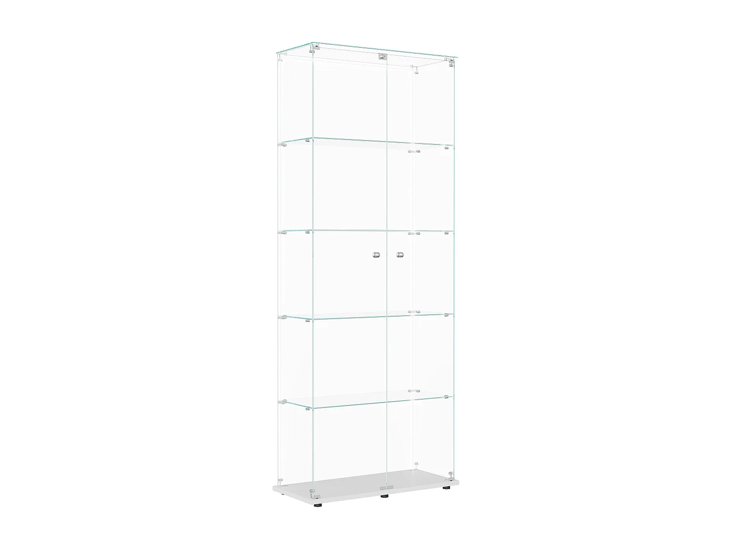 Vitrina de cristal de 5 estantes con iluminación LED personalizable – Base blanca