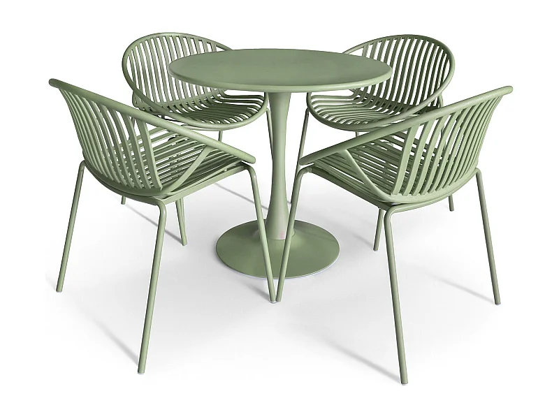 Now's Home - Table Et 4 Fauteuils De Table En Polypopylene Et Metal Vert Calypso