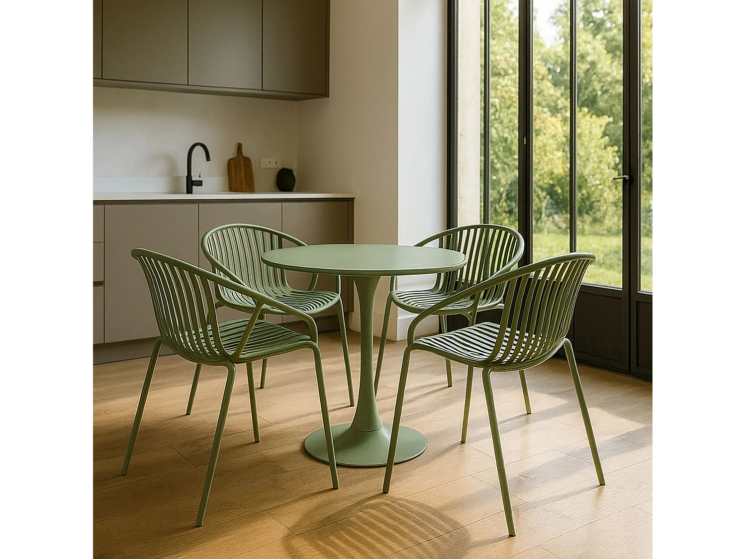 Now's Home - Table Et 4 Fauteuils De Table En Polypopylene Et Metal Vert Calypso