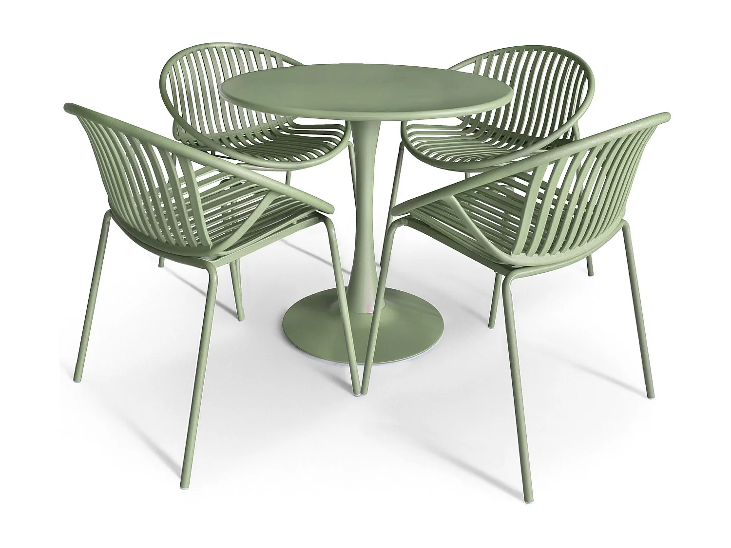 Now's Home - Table Et 4 Fauteuils De Table En Polypopylène Et Métal Vert Calypso