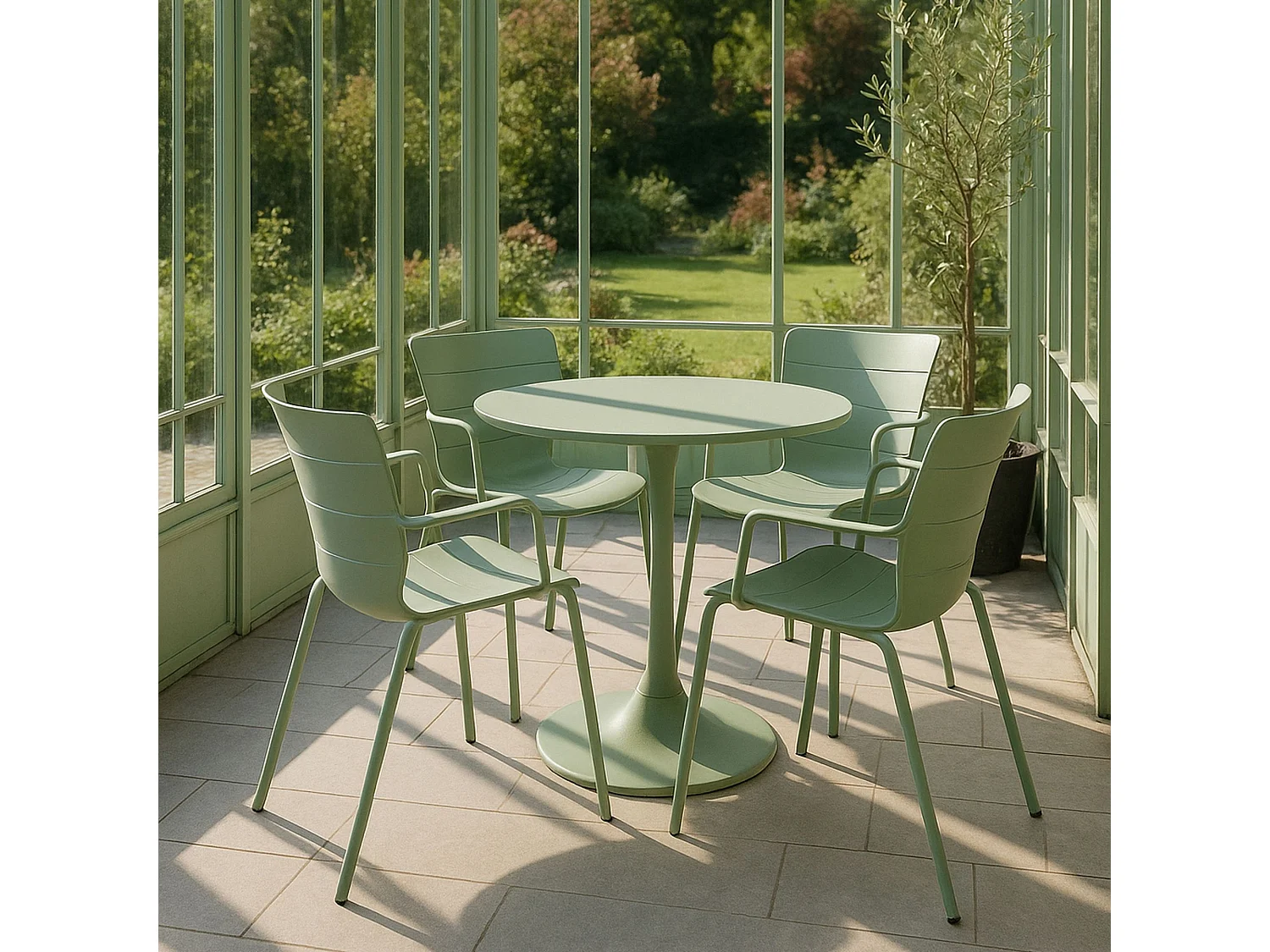 Now's Home - Table Et 4 Fauteuils De Table En Polypopylene Et Metal Vert Montauk