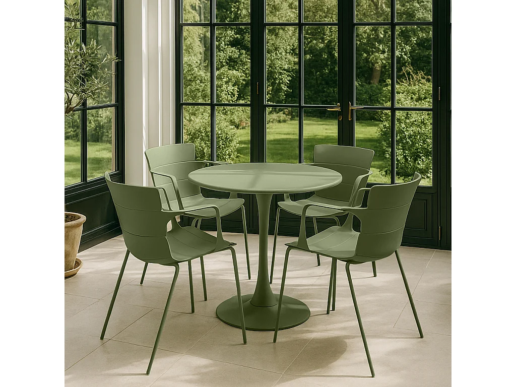 Now's Home - Table Et 4 Fauteuils De Table En Polypopylène Et Métal Vert Montauk