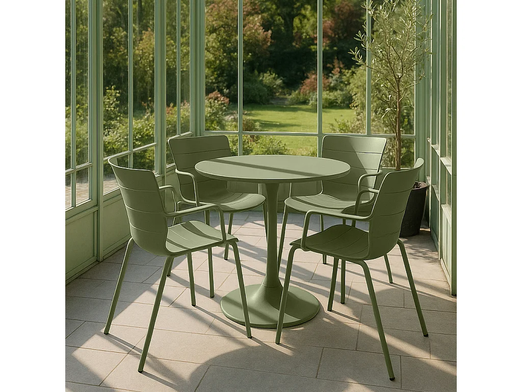 Now's Home - Table Et 4 Fauteuils De Table En Polypopylène Et Métal Vert Montauk