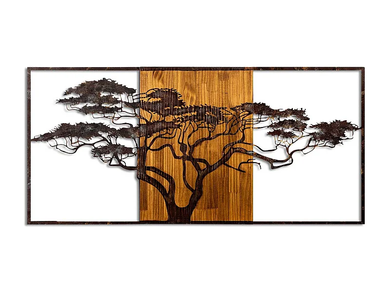 Décoration murale en métal et bois Arbre Acacia 147 x 70 cm