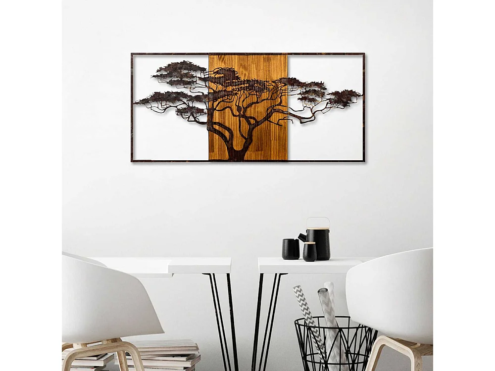 Décoration murale en métal et bois Arbre Acacia 147 x 70 cm
