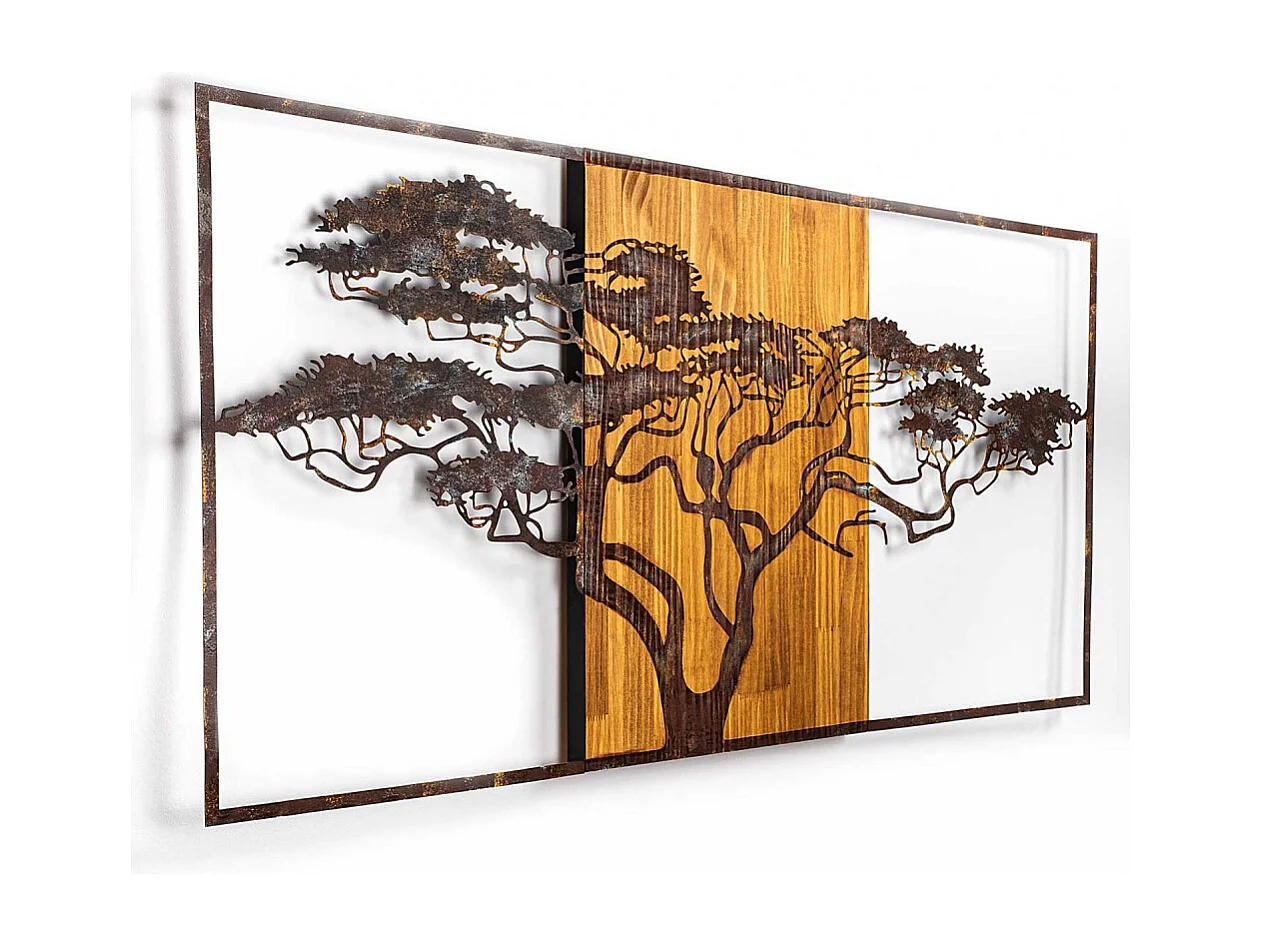 Décoration murale en métal et bois Arbre Acacia 147 x 70 cm