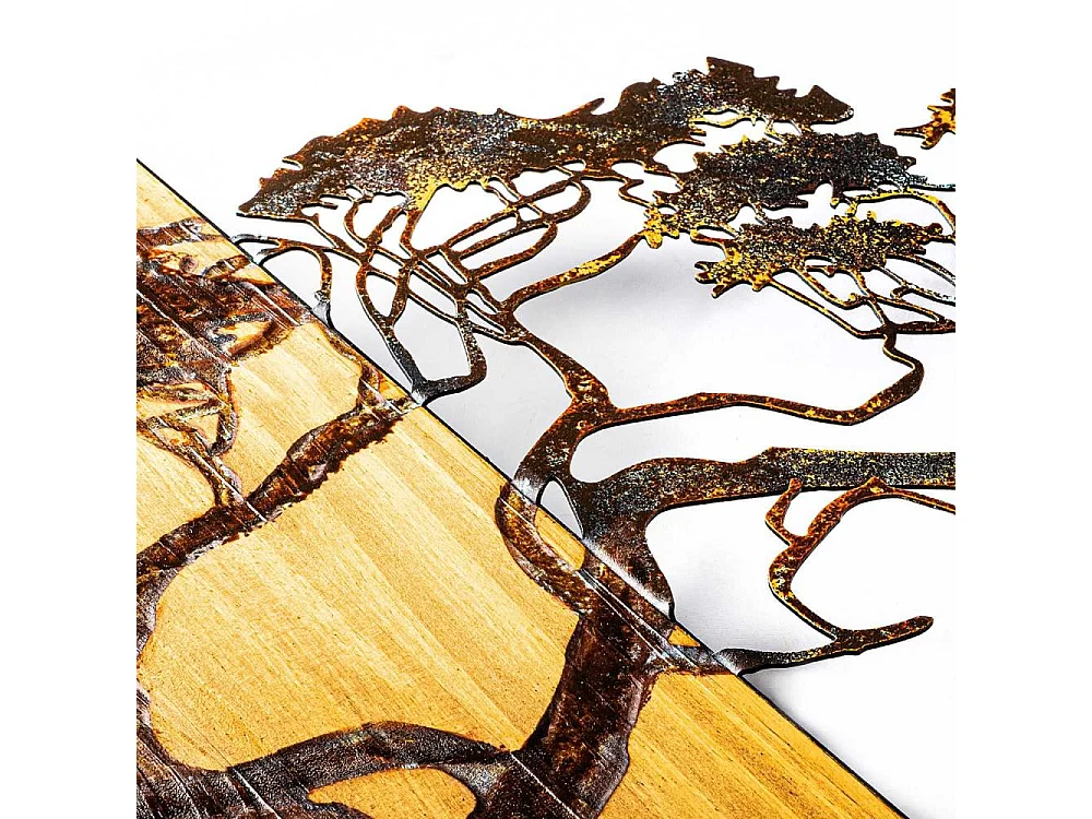 Décoration murale en métal et bois Arbre Acacia 147 x 70 cm