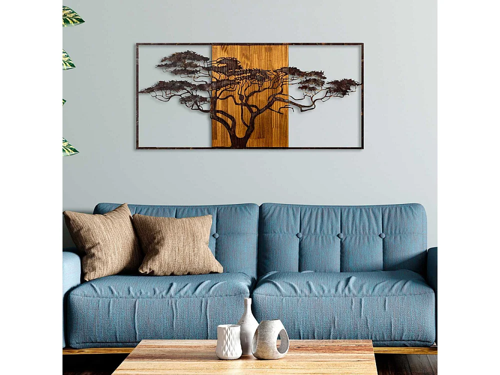 Décoration murale en métal et bois Arbre Acacia 147 x 70 cm