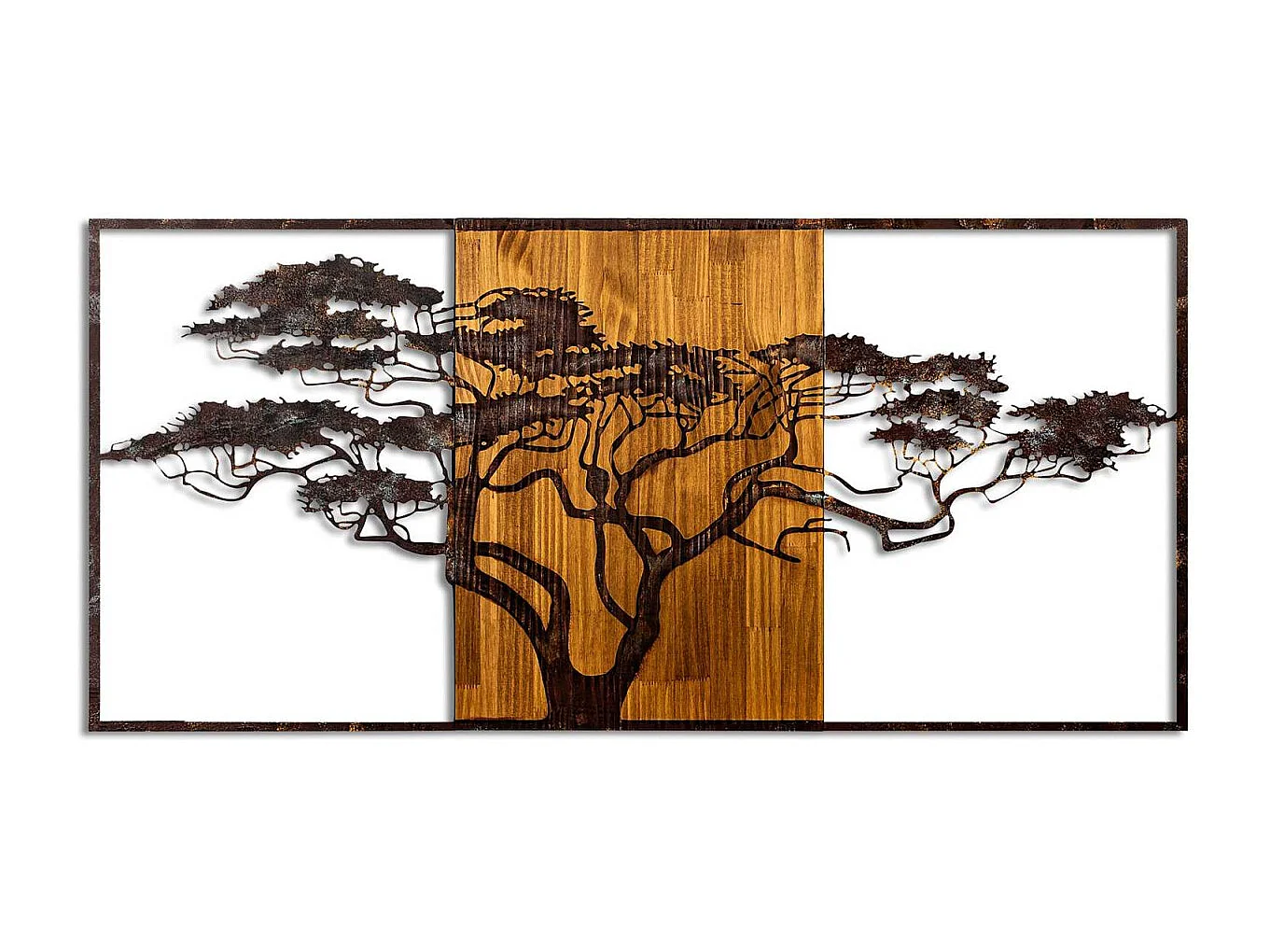 Décoration murale en métal et bois Arbre Acacia 147 x 70 cm