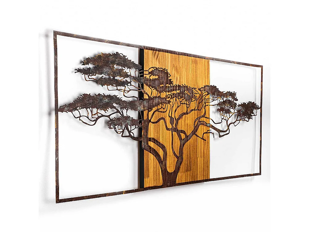Décoration murale en métal et bois Arbre Acacia 147 x 70 cm