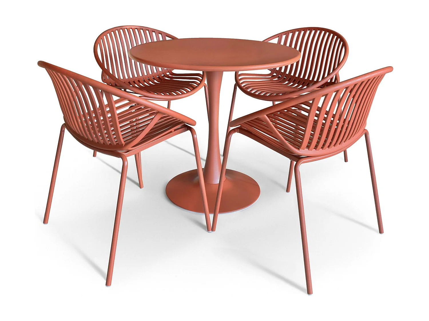 Now's Home - Table Et 4 Fauteuils De Table En Polypopylène Et Métal Brique Calypso