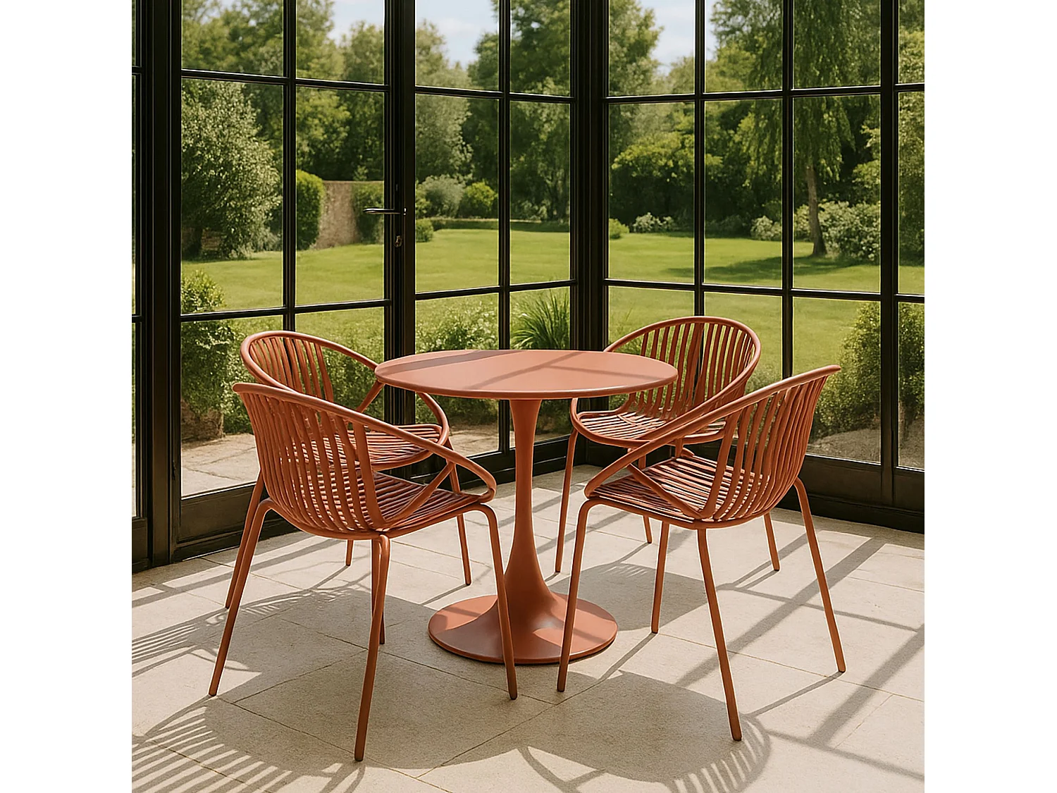 Now's Home - Table Et 4 Fauteuils De Table En Polypopylène Et Métal Brique Calypso