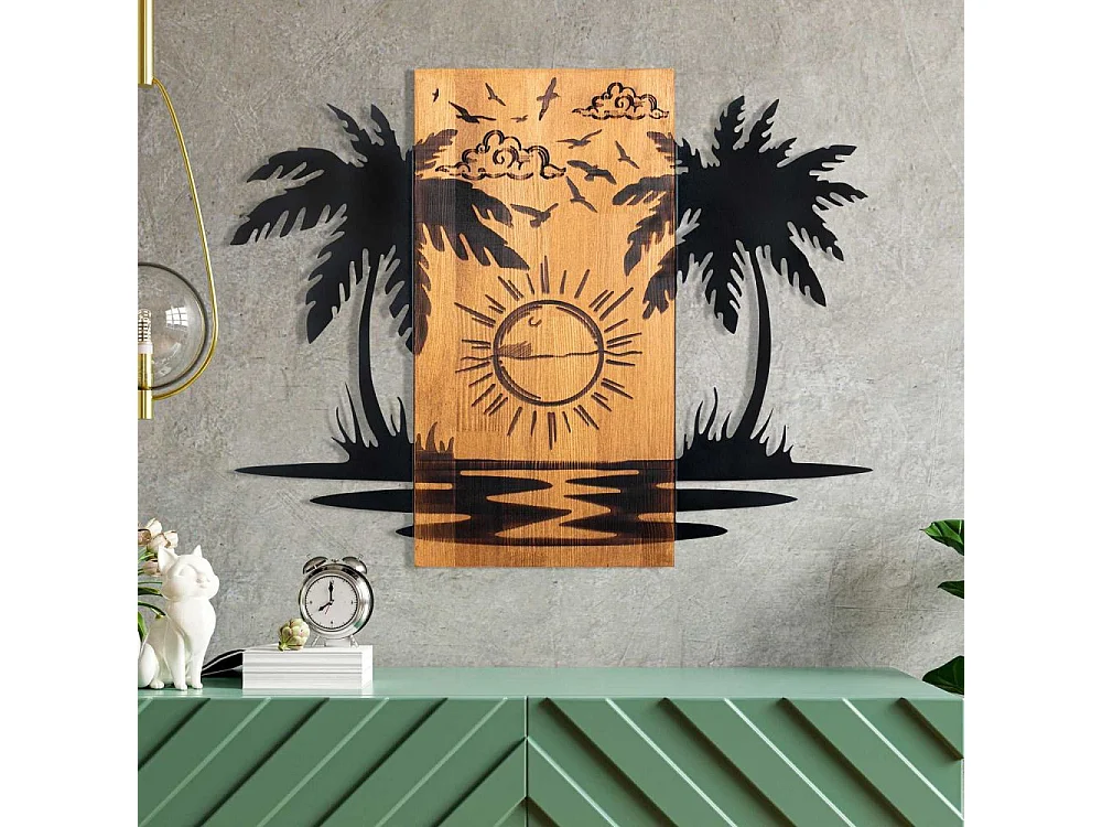 Décoration murale en bois et métal Walnut Hawaï