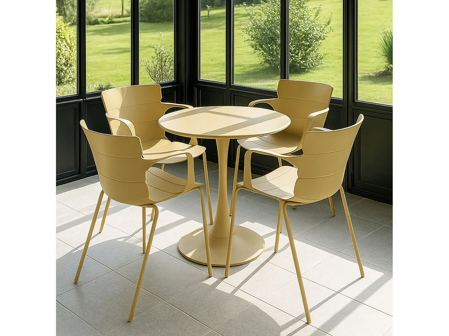 Now's Home - Table Et 4 Fauteuils De Table En Polypopylene Et Metal Ocre Montauk