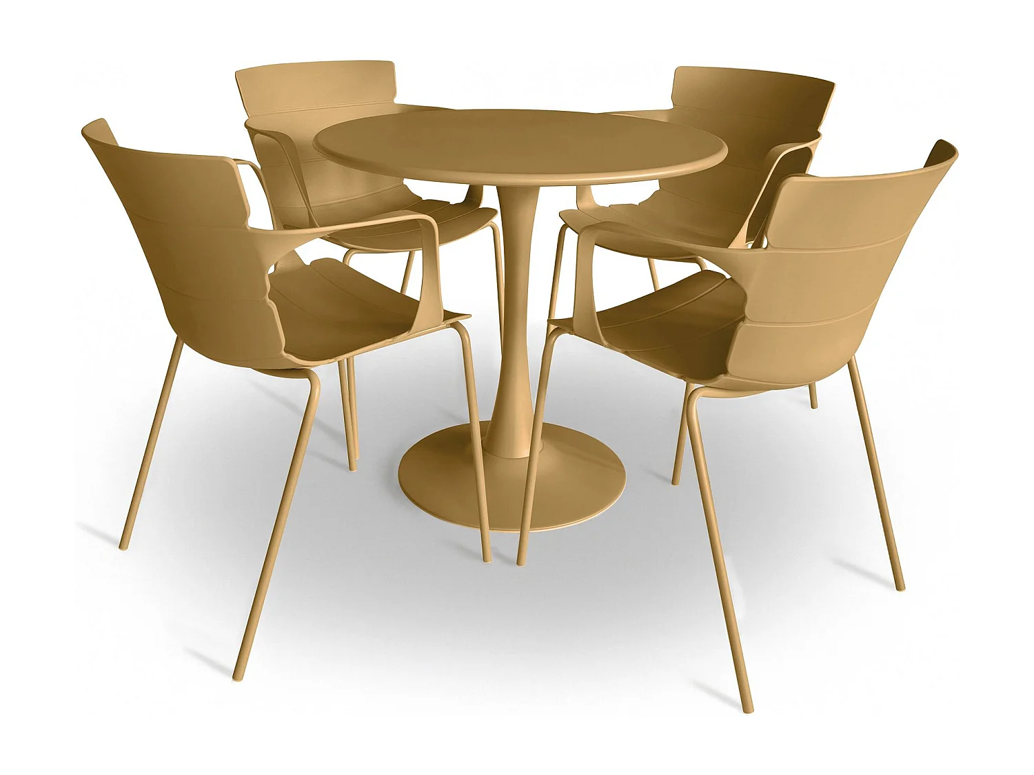 Now's Home - Table Et 4 Fauteuils De Table En Polypopylène Et Métal Ocre Montauk
