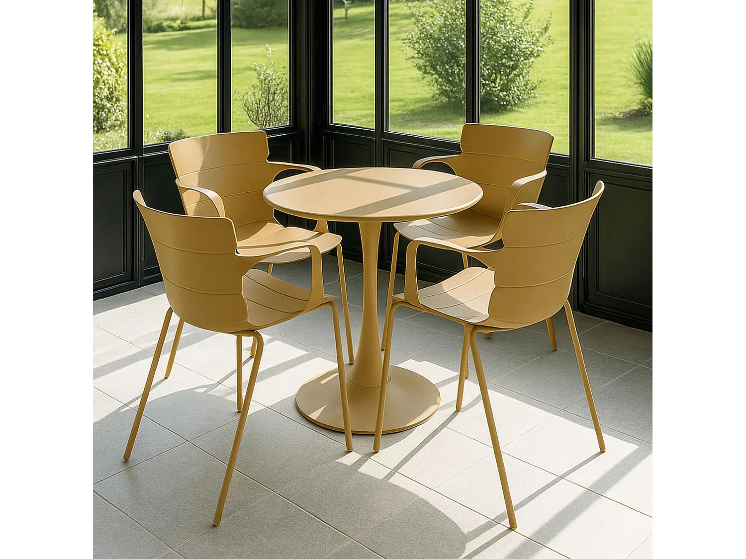 Now's Home - Table Et 4 Fauteuils De Table En Polypopylène Et Métal Ocre Montauk