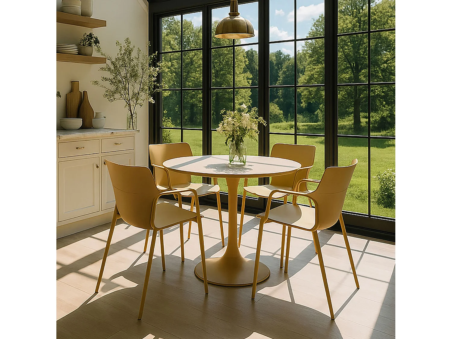 Now's Home - Table Et 4 Fauteuils De Table En Polypopylène Et Métal Ocre Montauk