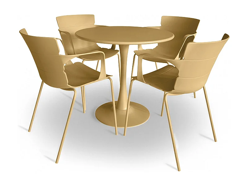 Now's Home - Table Et 4 Fauteuils De Table En Polypopylene Et Metal Ocre Montauk