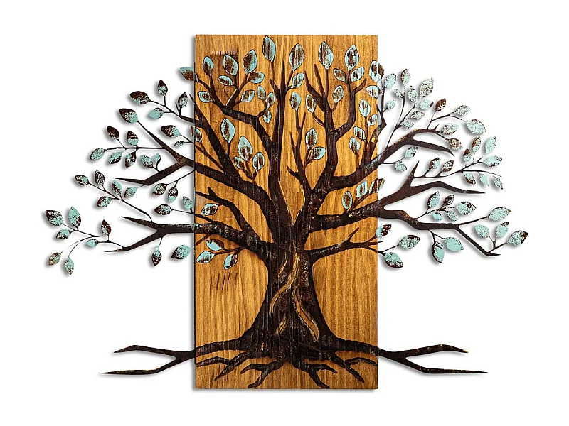 Décoration murale en métal et bois Arbre