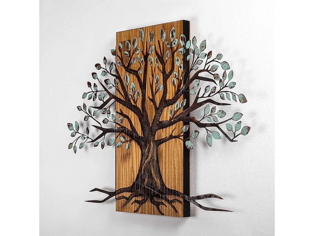 Décoration murale en métal et bois Arbre