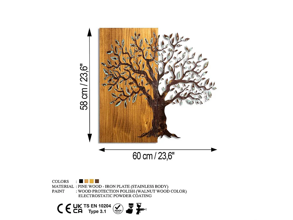 Décoration murale en métal et bois Arbre Modèle 4