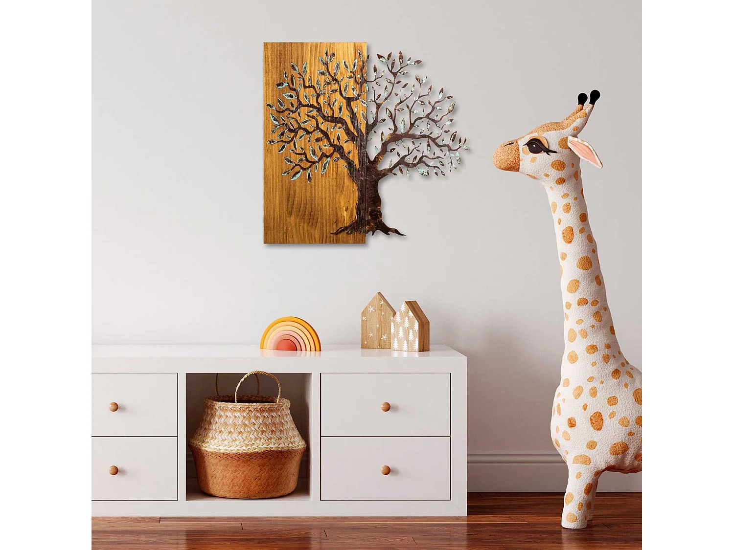 Décoration murale en métal et bois Arbre Modèle 4