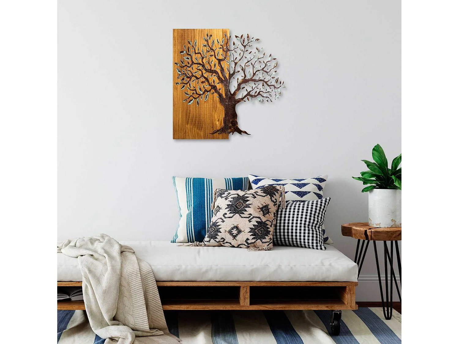 Décoration murale en métal et bois Arbre Modèle 4