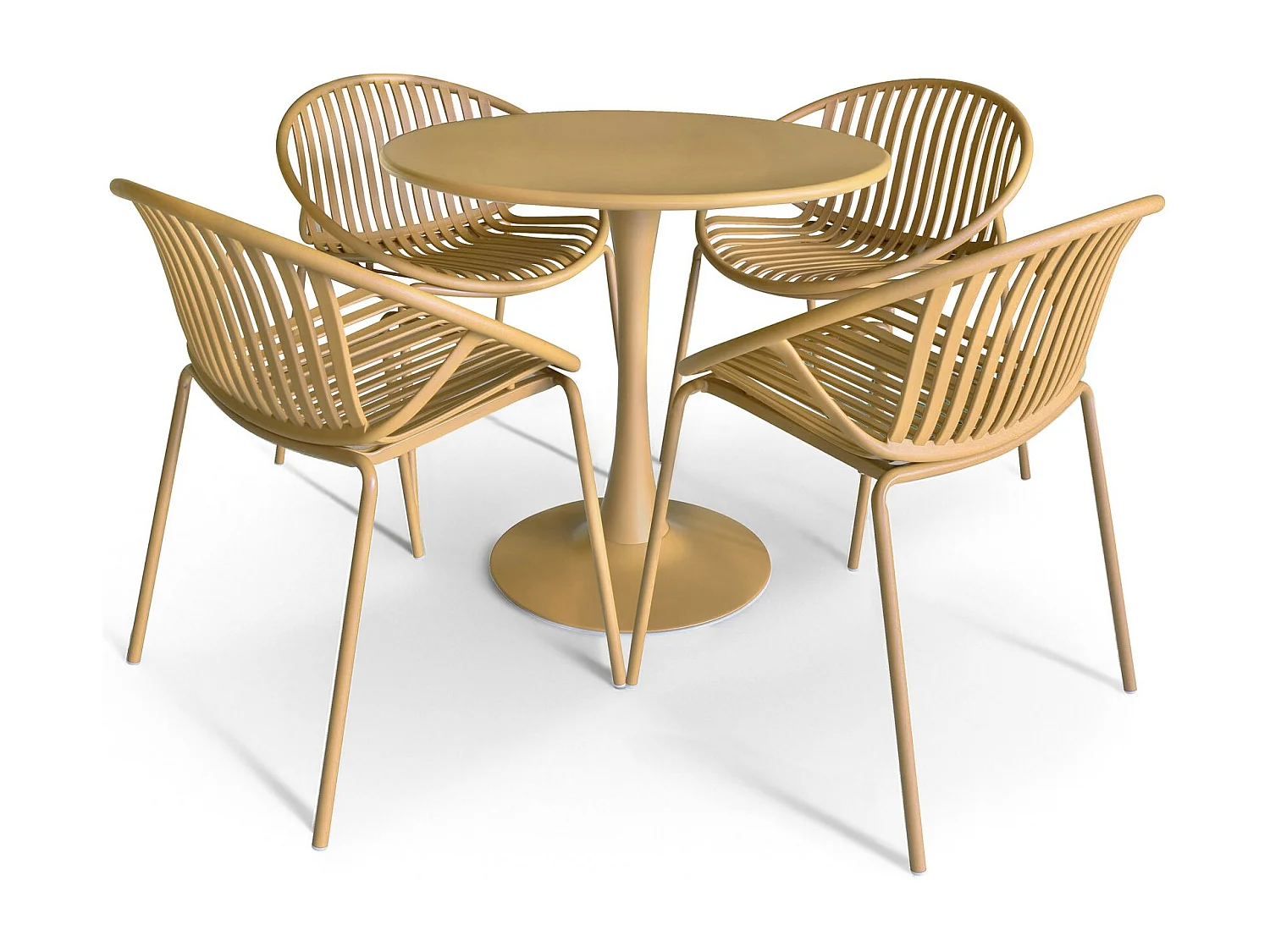 Now's Home - Table Et 4 Fauteuils De Table En Polypopylene Et Metal Ocre Calypso