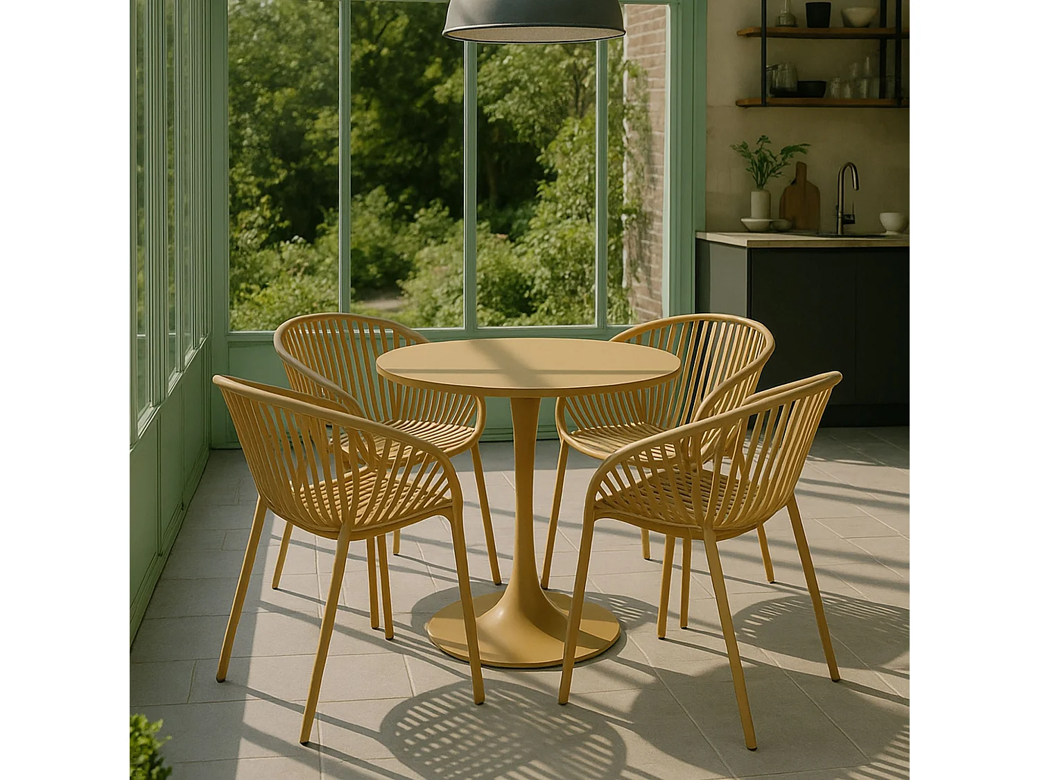 Now's Home - Table Et 4 Fauteuils De Table En Polypopylene Et Metal Ocre Calypso