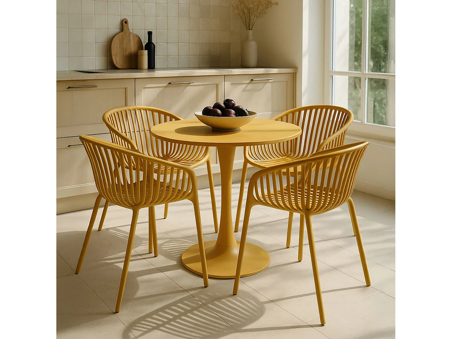 Now's Home - Table Et 4 Fauteuils De Table En Polypopylène Et Métal Ocre Calypso