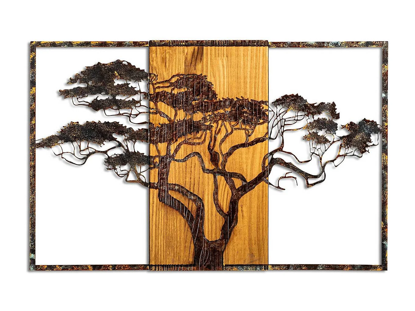 Décoration murale en métal et bois Arbre Acacia 53 x 38 cm
