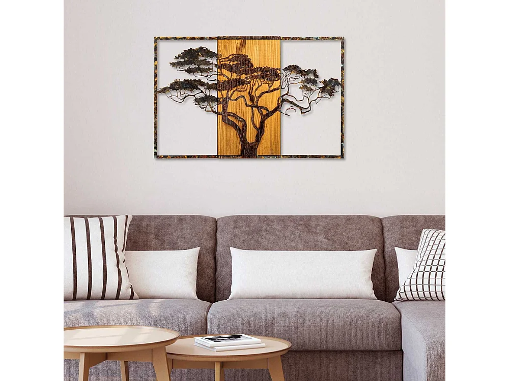 Décoration murale en métal et bois Arbre Acacia 53 x 38 cm