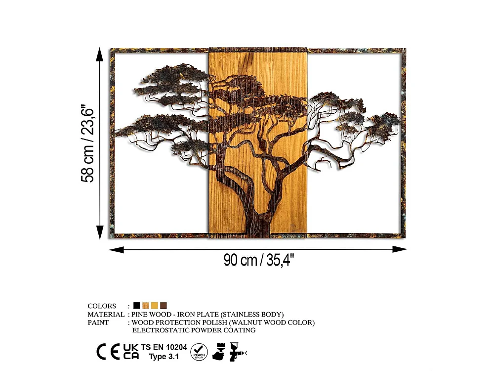 Décoration murale en métal et bois Arbre Acacia 53 x 38 cm