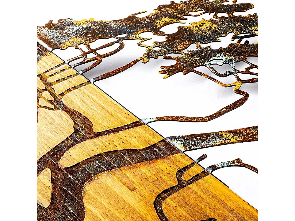 Décoration murale en métal et bois Arbre Acacia 53 x 38 cm