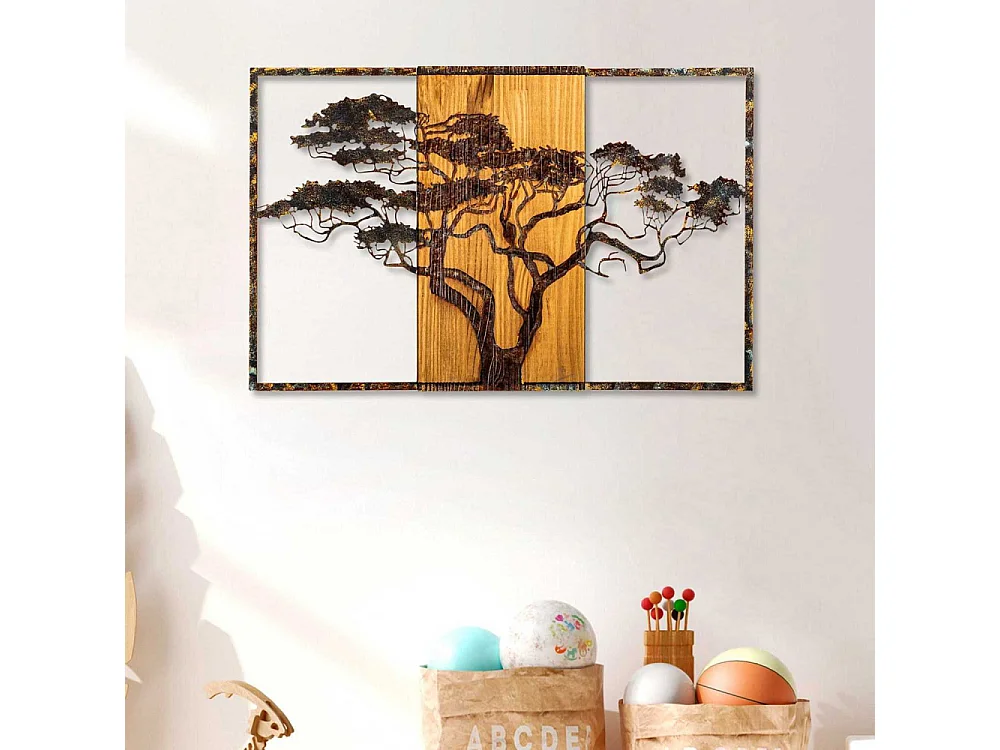 Décoration murale en métal et bois Arbre Acacia 53 x 38 cm