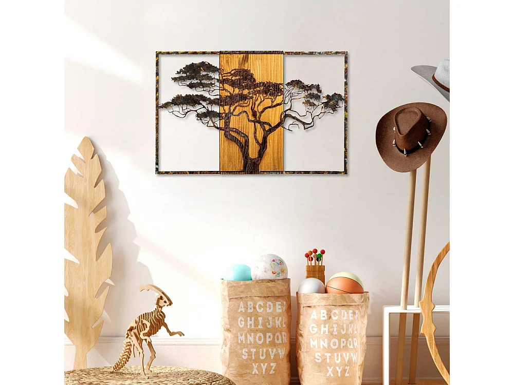 Décoration murale en métal et bois Arbre Acacia 53 x 38 cm
