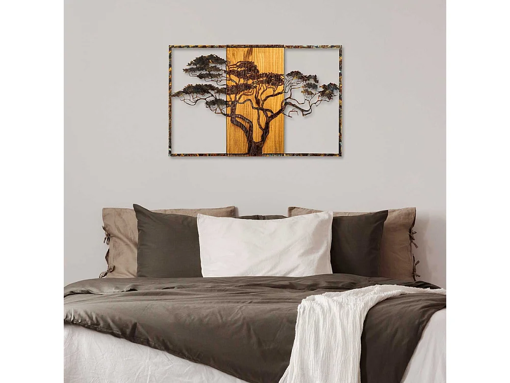Décoration murale en métal et bois Arbre Acacia 53 x 38 cm
