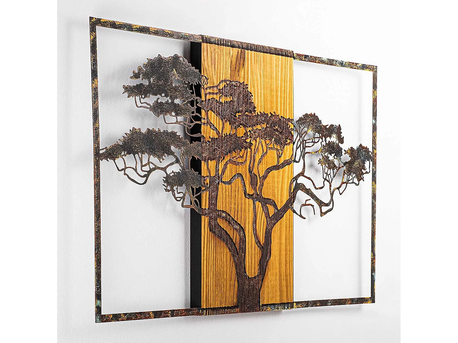 Décoration murale en métal et bois Arbre Acacia 53 x 38 cm