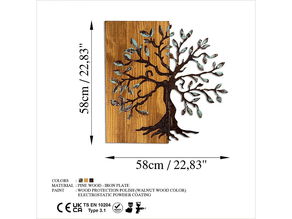 Décoration murale en métal et bois Arbre Modèle 5
