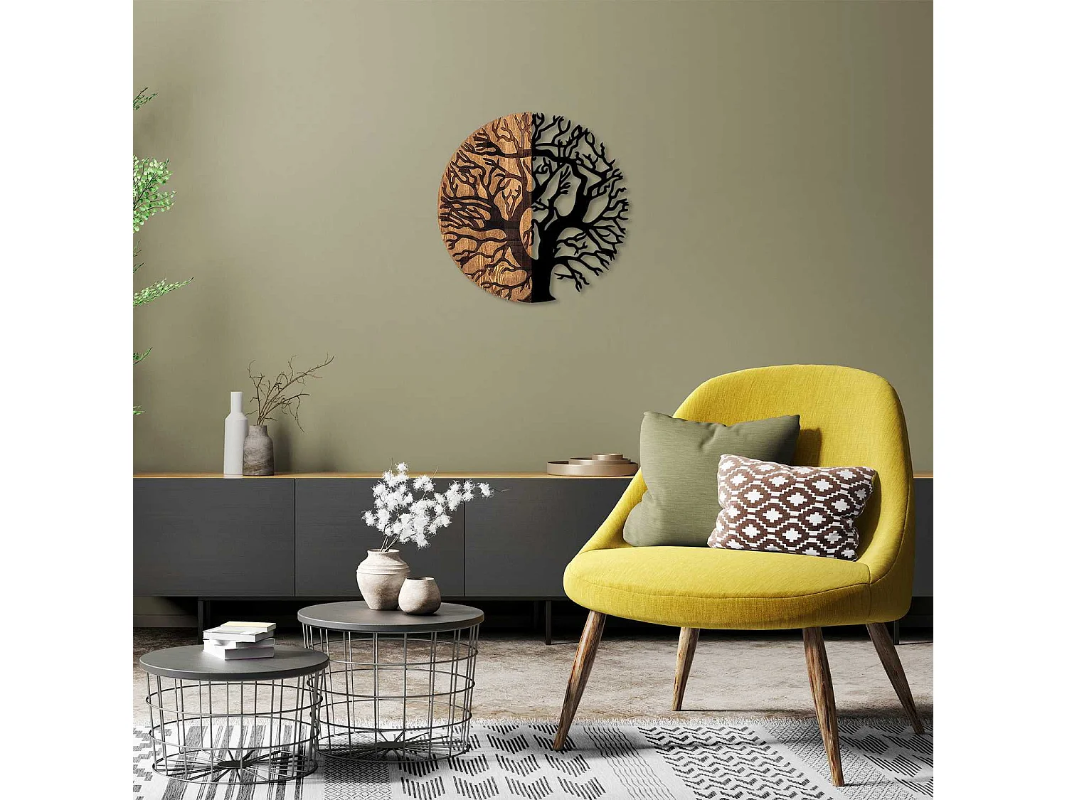 Décoration murale en métal et bois Arbre Modèle 8