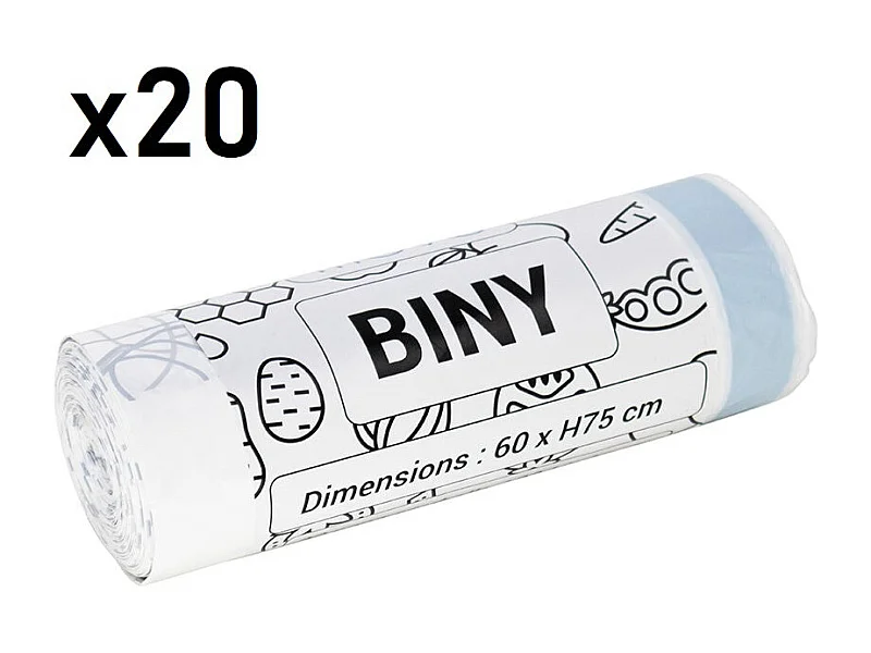 20 sacs poubelles BINY Blanc Plastique 50L