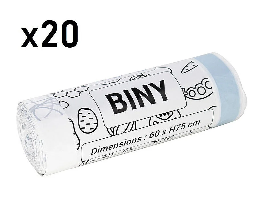 20 sacs poubelles BINY Blanc Plastique 50L