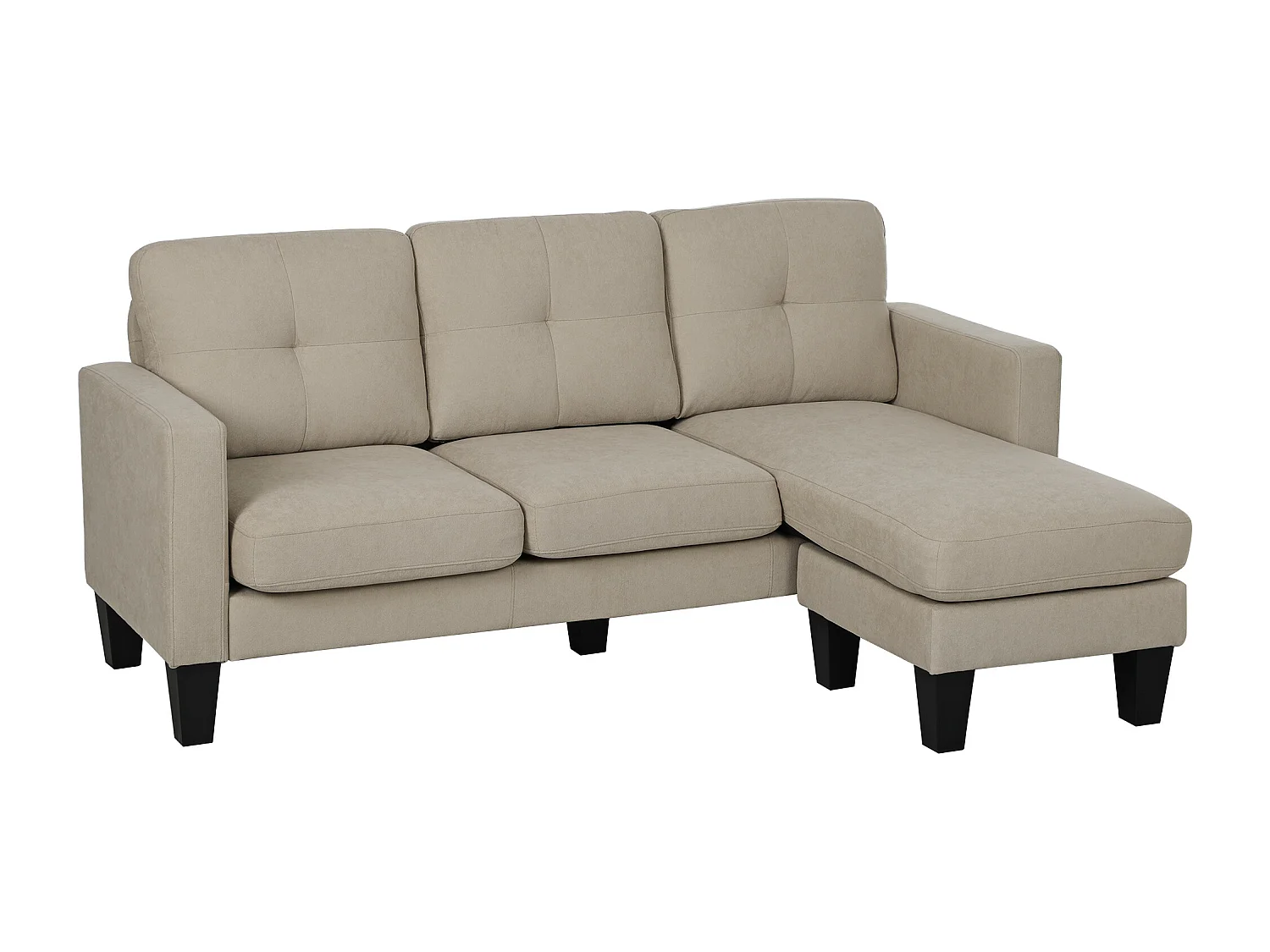 Canapé d'angle 3 places méridienne réversible garnissage mousse haute densité tissu aspect lin beige