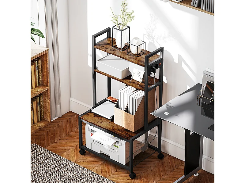 Support d'imprimante meuble photocopieur 2 prises secteur intégrées roulettes 4 étagères