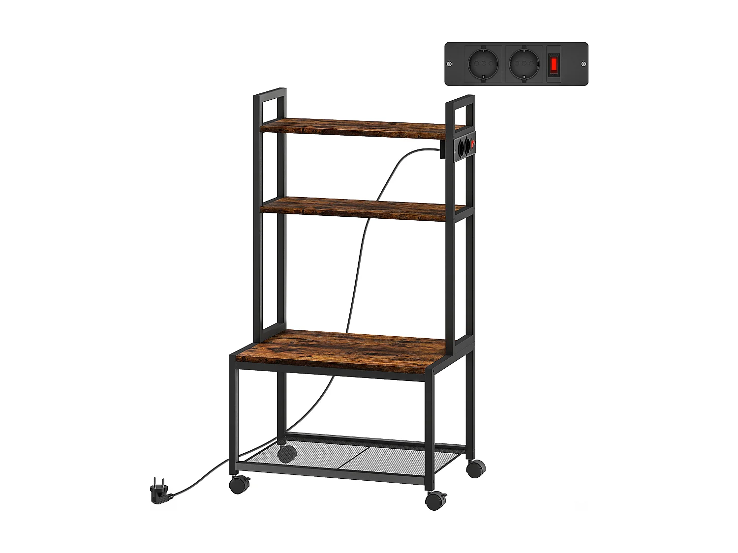 Support d'imprimante meuble photocopieur 2 prises secteur intégrées roulettes 4 étagères