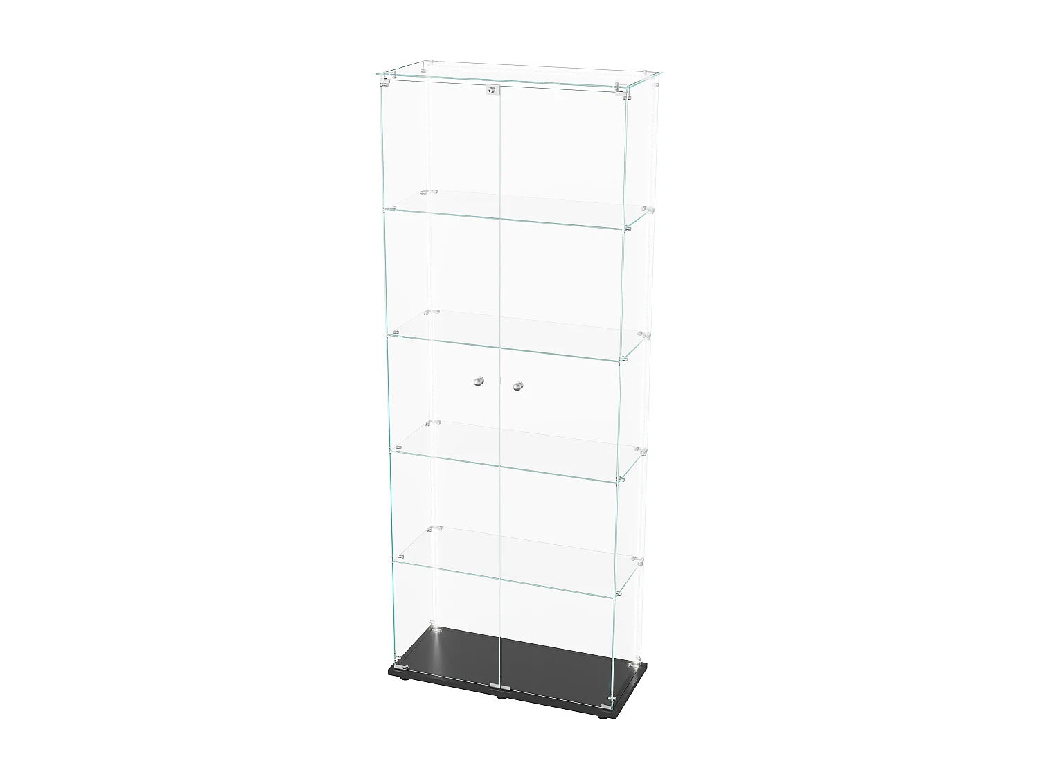 5-stöckige Glasvitrine mit individuell anpassbarer LED-Beleuchtung – Schwarzer Sockel