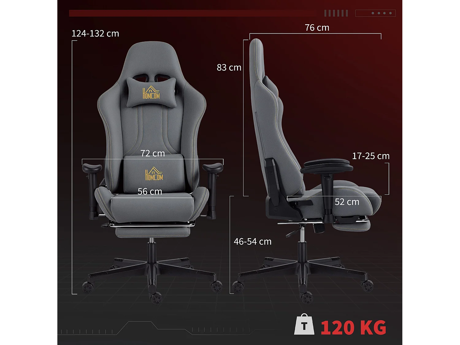 Chaise de bureau gaming ergonomique - chaise gaming réglable inclinable - fauteuil gamer avec coussins - tissu suédine gris