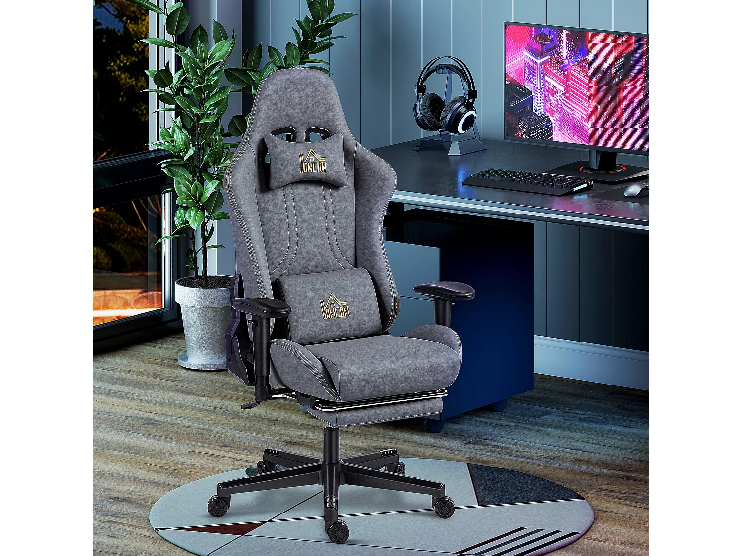 Chaise de bureau gaming ergonomique - chaise gaming réglable inclinable - fauteuil gamer avec coussins - tissu suédine gris